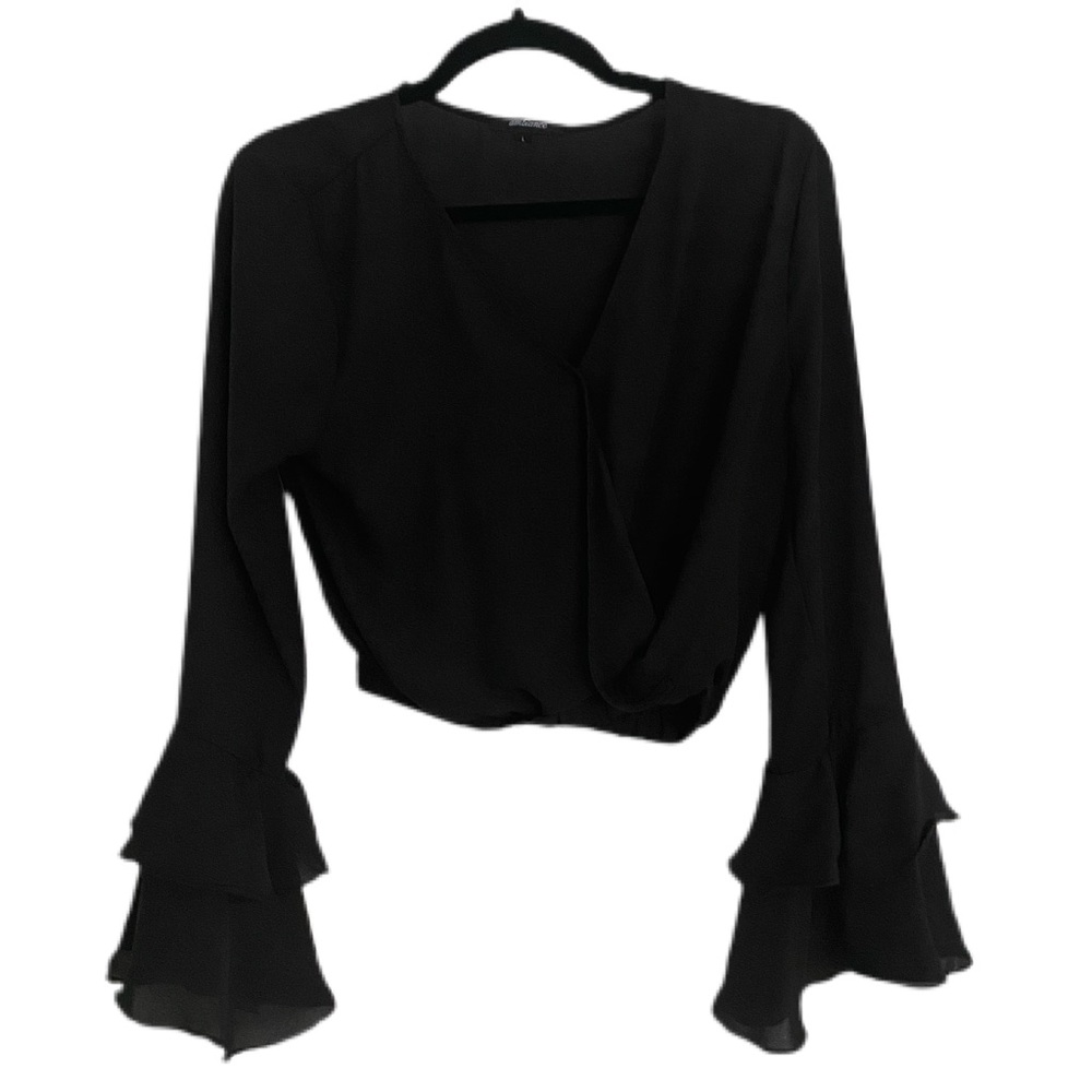 Elastic Waist Band Crop Top with Bell Sleeves